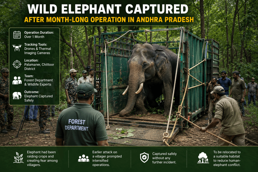 Wild Elephant Captured After Month-Long Operation in Andhra&nbsp;Pradesh