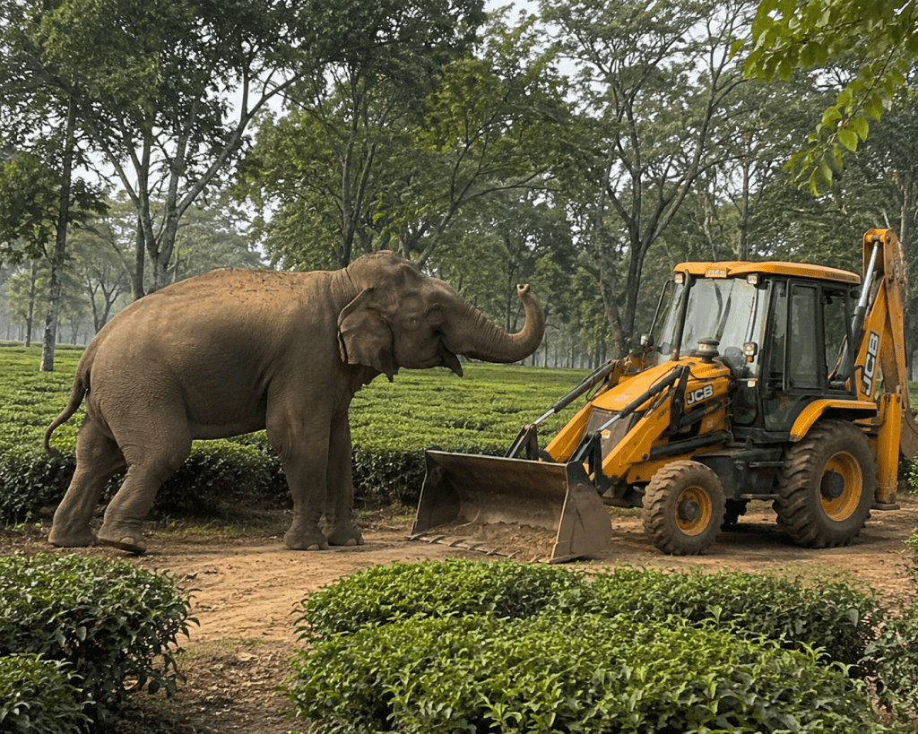Viral Video of Elephant Confronting JCB in&nbsp;Assam