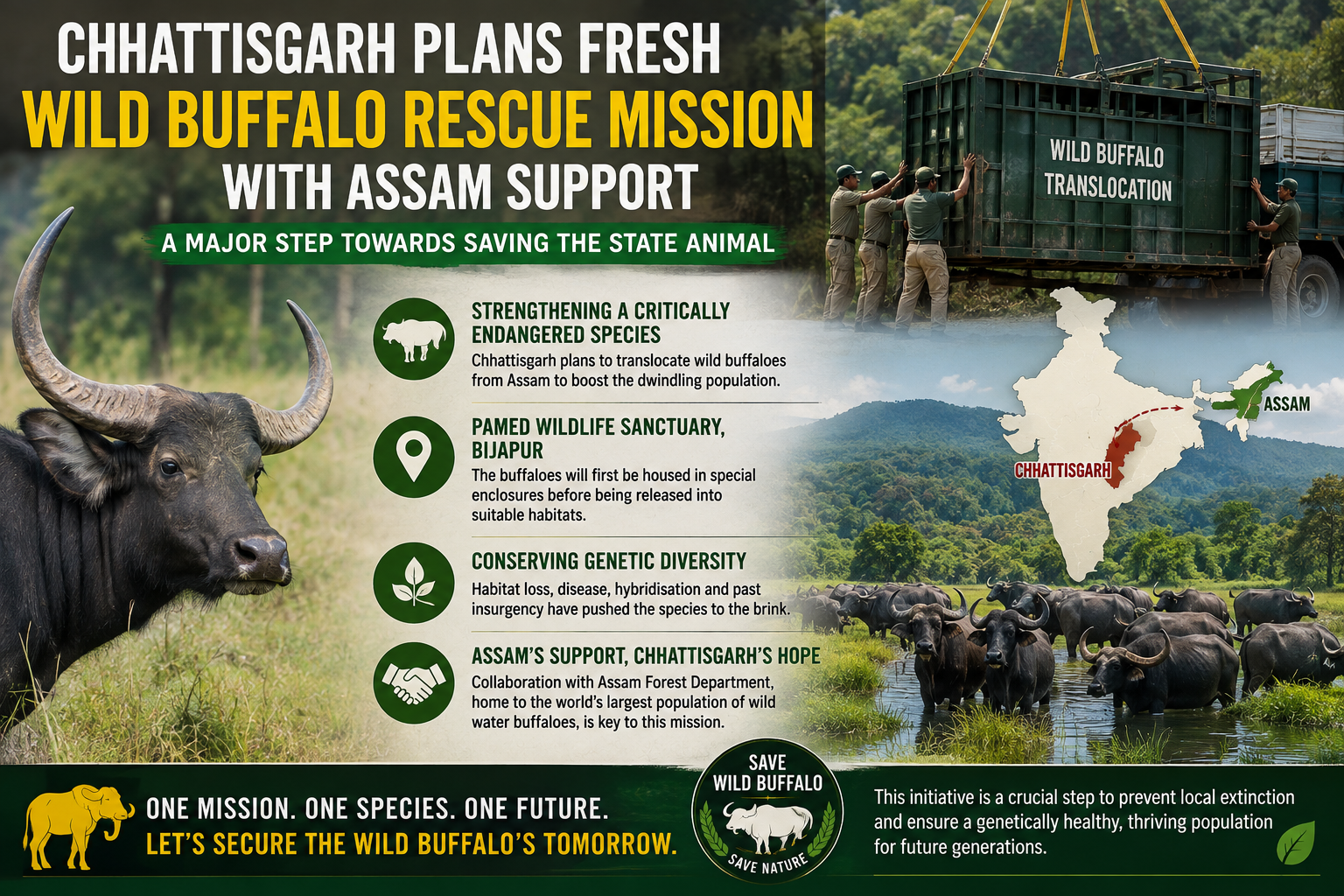 Chhattisgarh Plans Fresh Wild Buffalo Rescue Mission with Assam Support