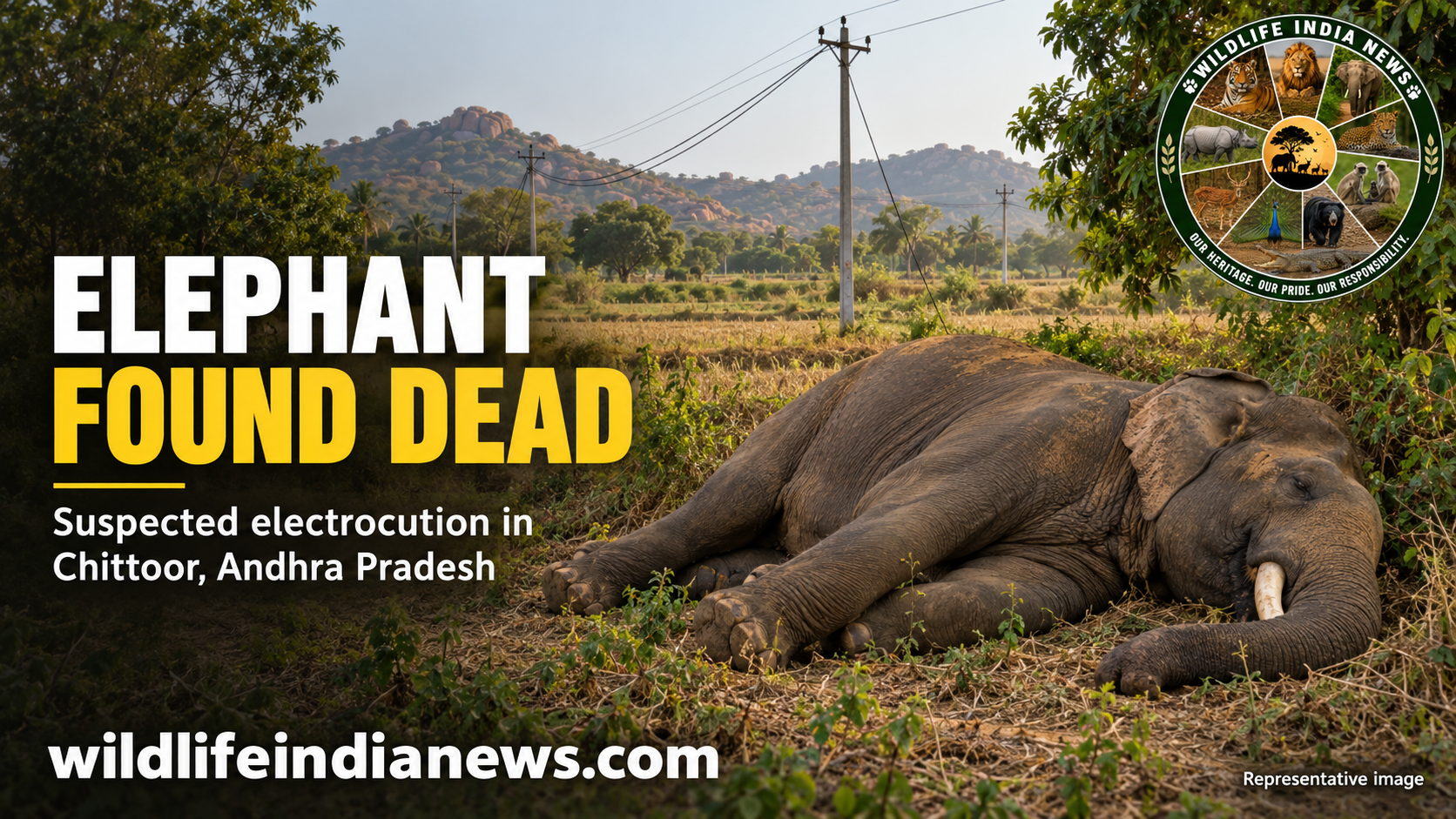Wild Elephant Found Dead in Chittoor; Low-Hanging Power Lines Suspected
