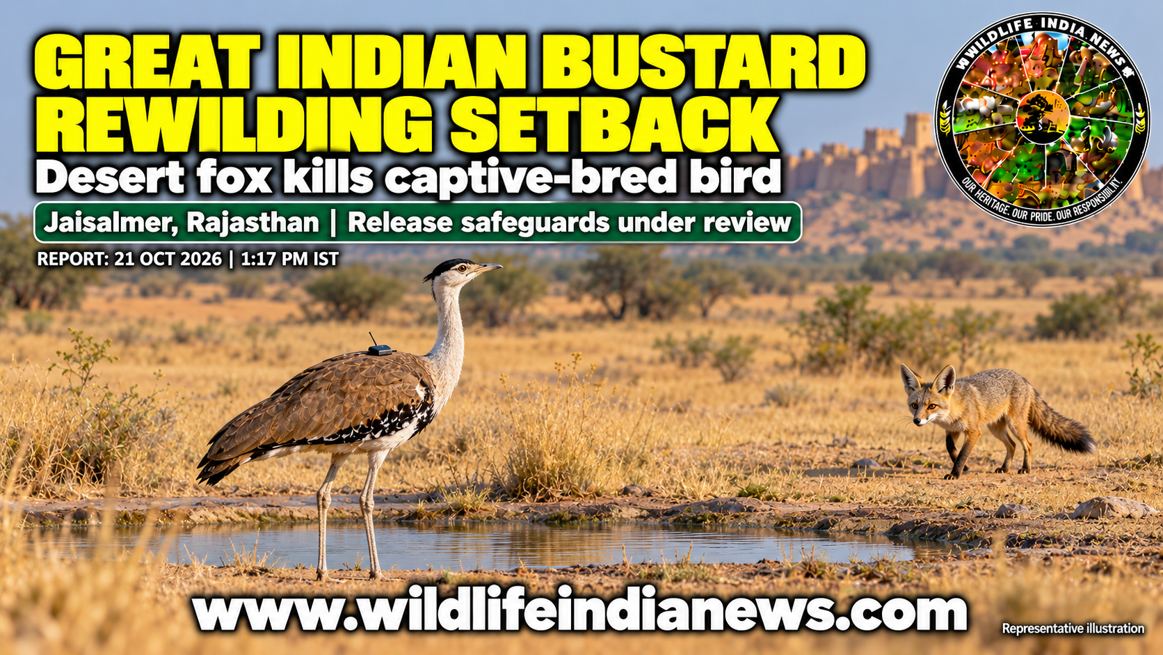 Desert Fox Kills Captive-Bred Great Indian Bustard in Jaisalmer; Release Safeguards Under Review